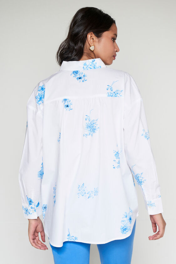 White And Blue Floral Curved Top, White, image 4